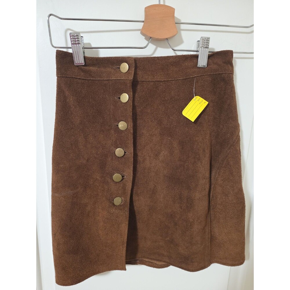Understated Leather Brown Suede Mini Skirt XS